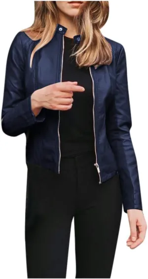 2024 Fall Women's Faux Leather Biker Motorcycle Jackets Plus Size Long Sleeve Zipper Slim Fit Short Casual Coat Outwear