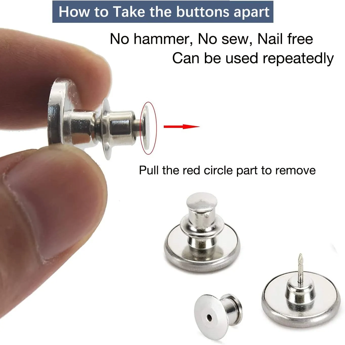 8 Sets of 17 mm Pants Button, Jean Buttons Pins for Loose Jeans, Adjustable Button for Jeans, Reusable and Adjustable Metal Pants Button Tightener