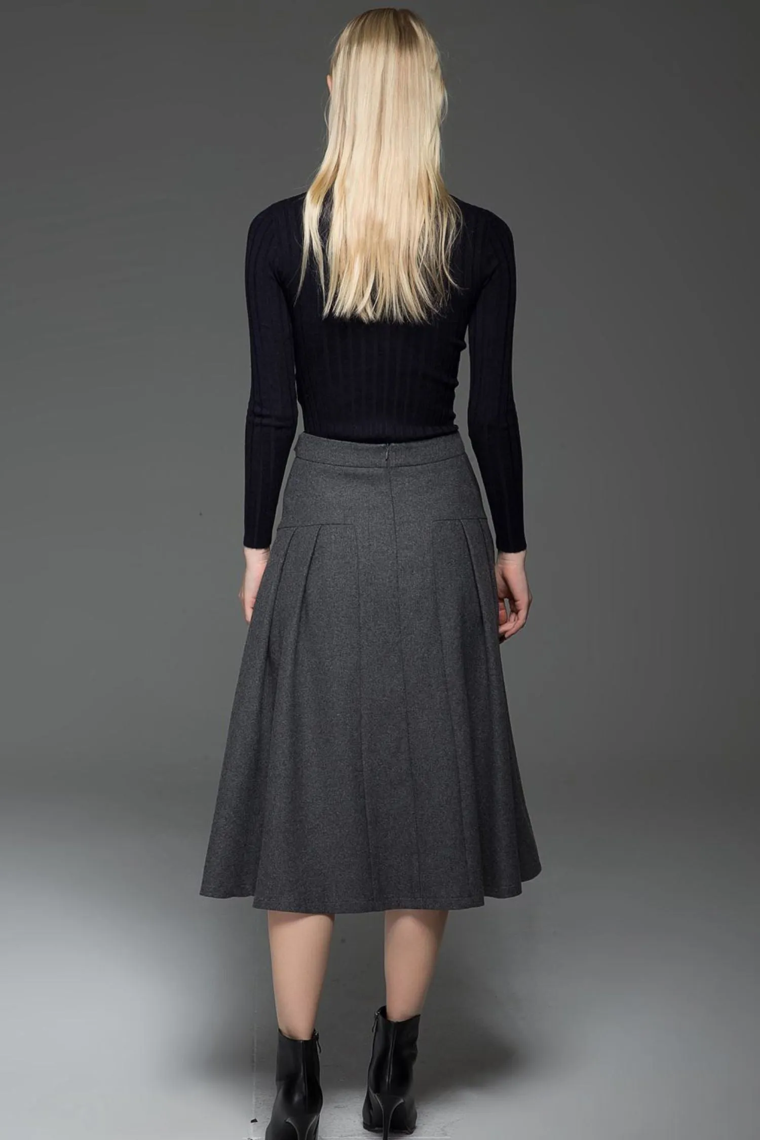 A line gray winter warm wool skirt  C772