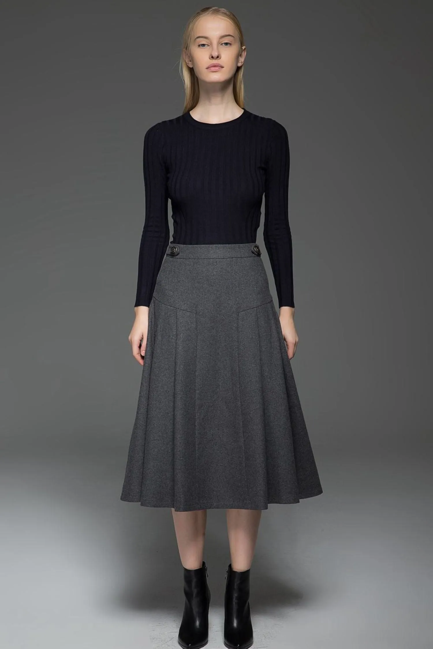 A line gray winter warm wool skirt  C772