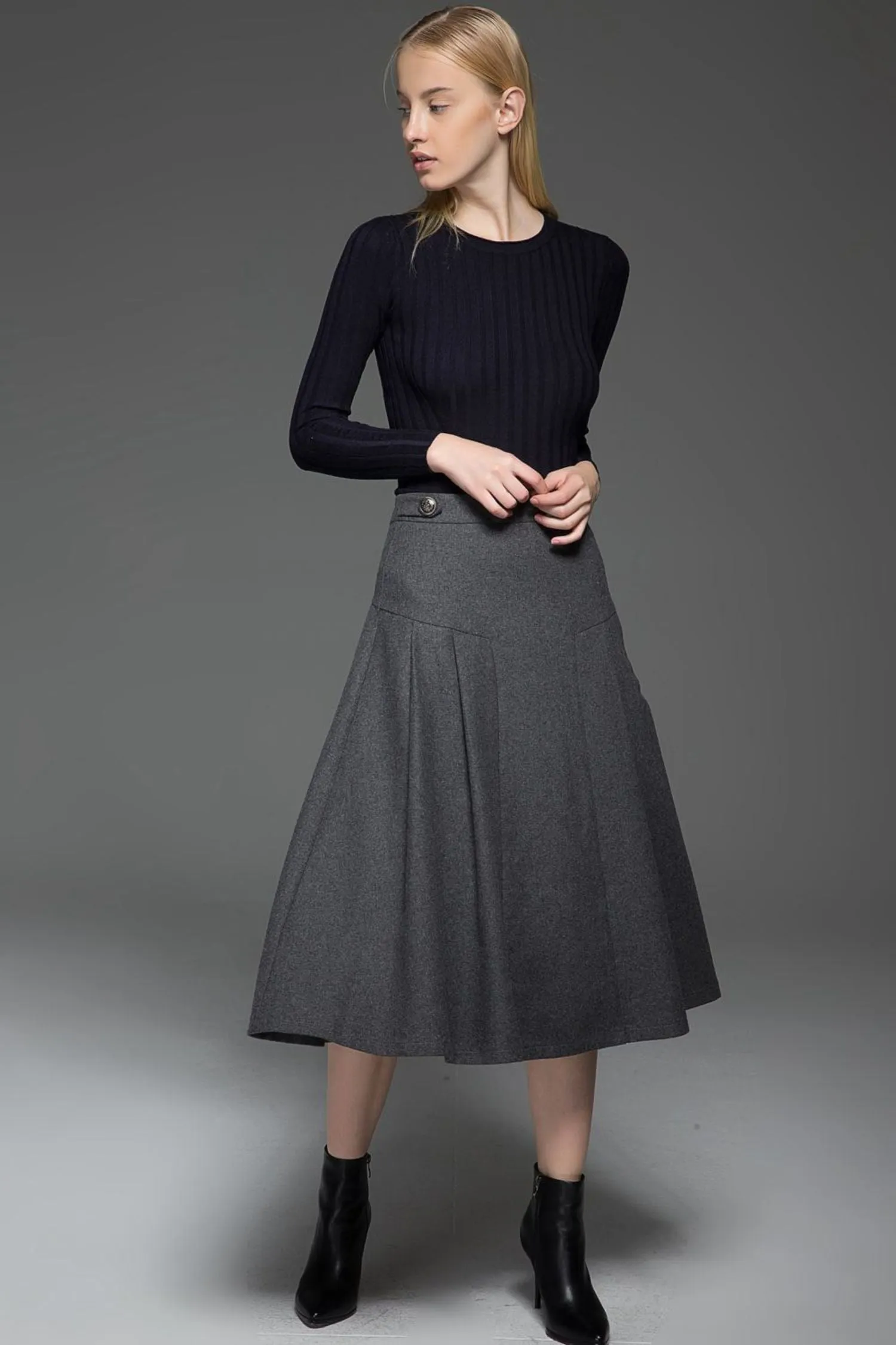 A line gray winter warm wool skirt  C772