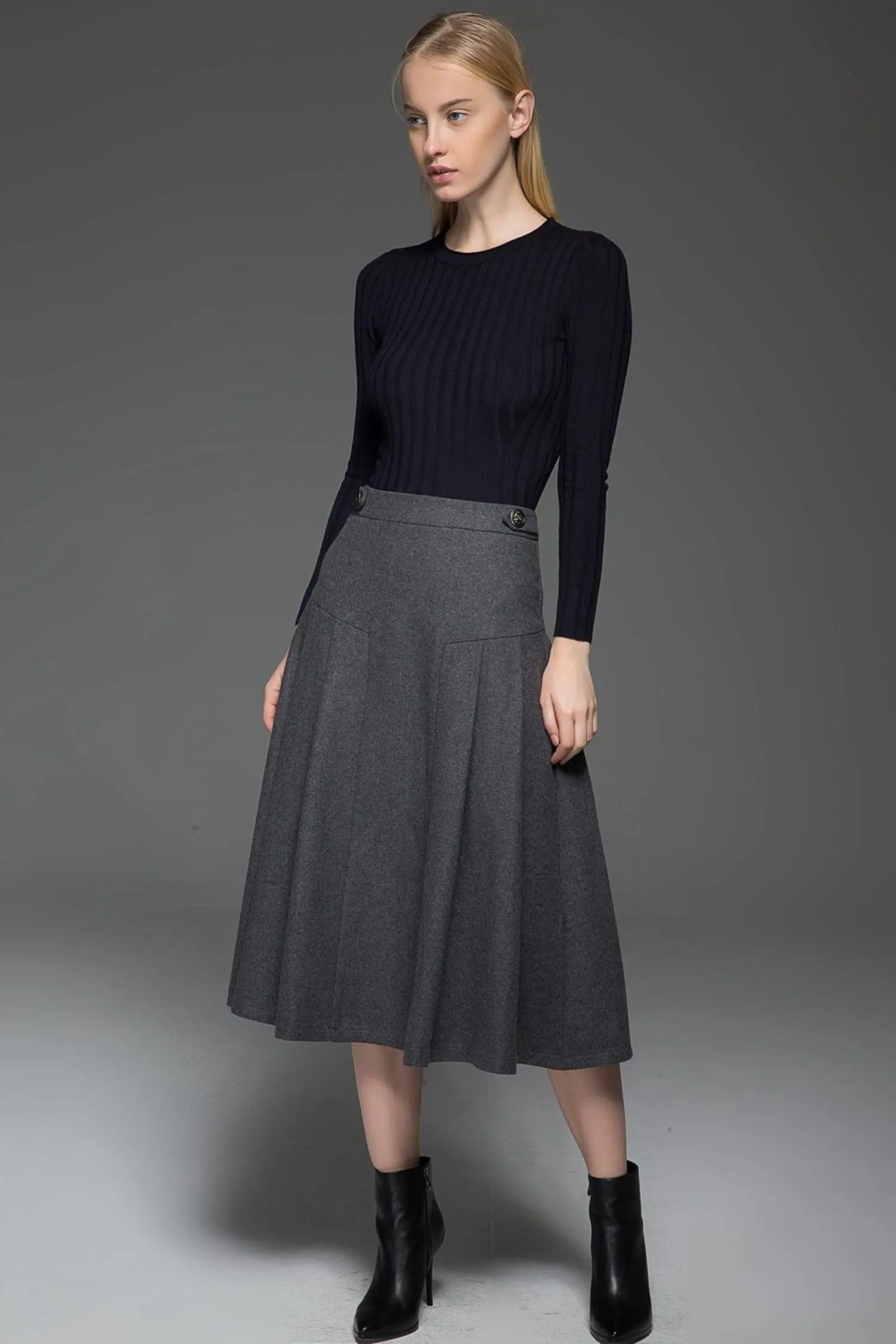 A line gray winter warm wool skirt  C772