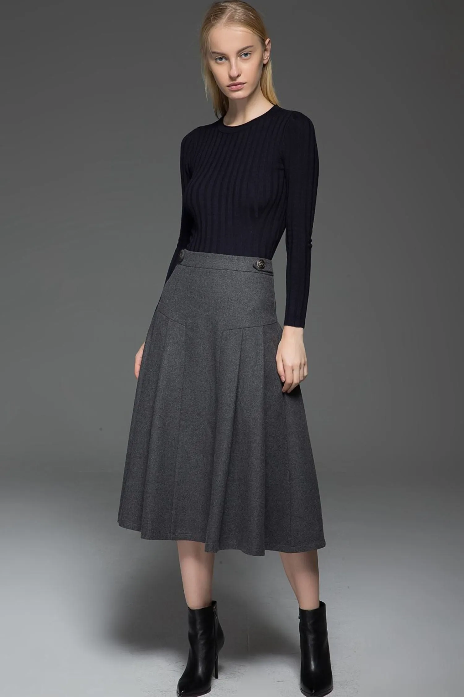 A line gray winter warm wool skirt  C772