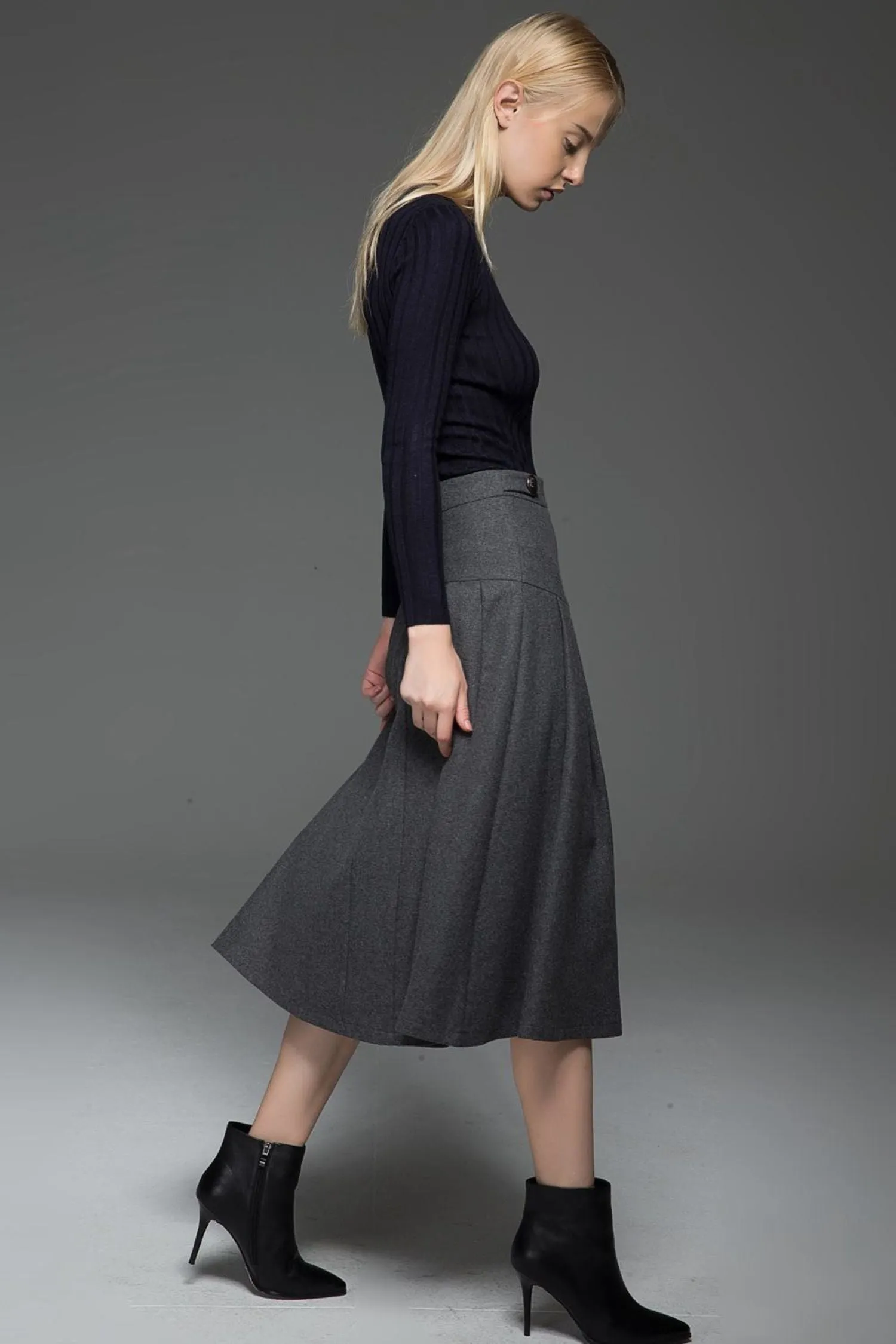 A line gray winter warm wool skirt  C772