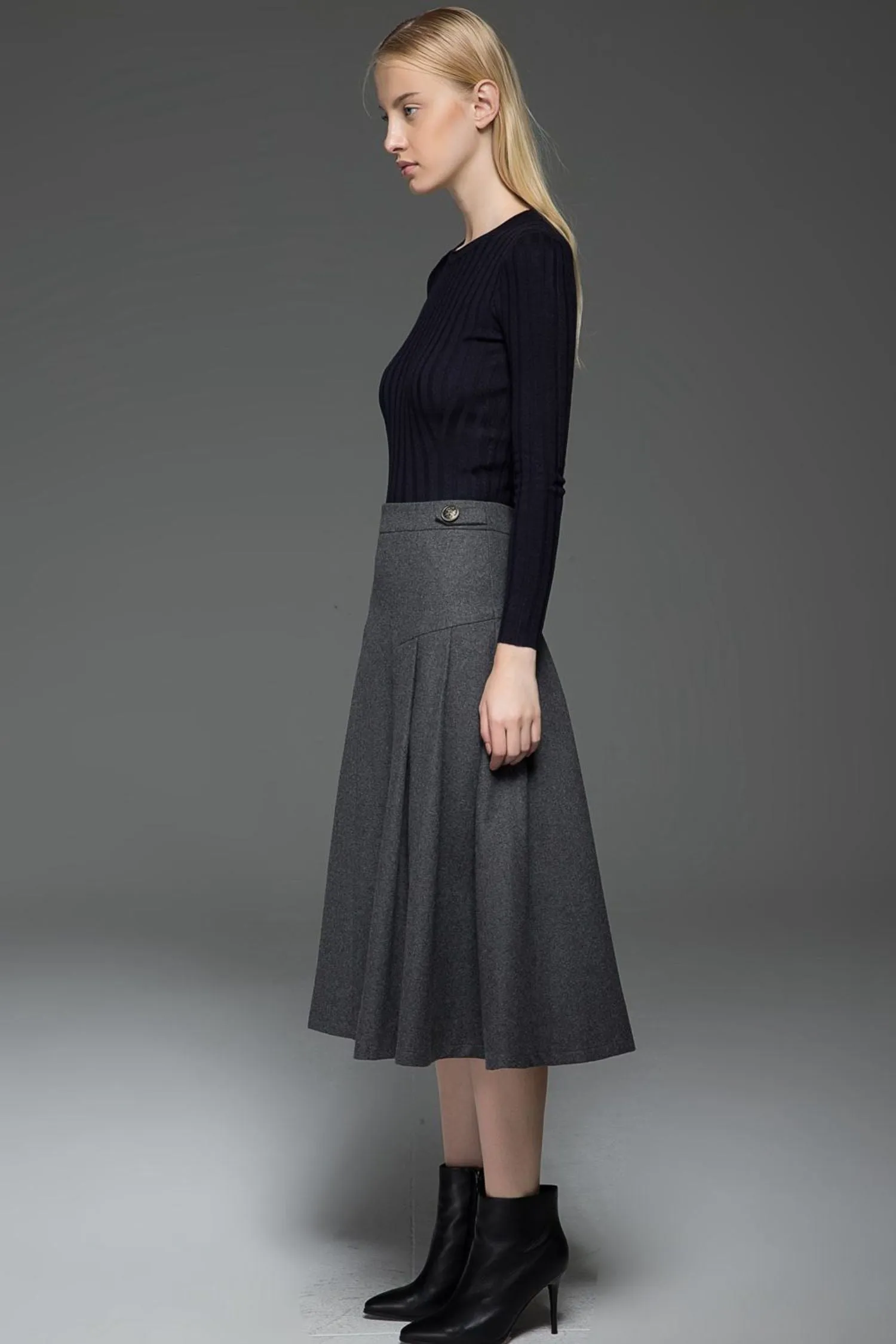 A line gray winter warm wool skirt  C772