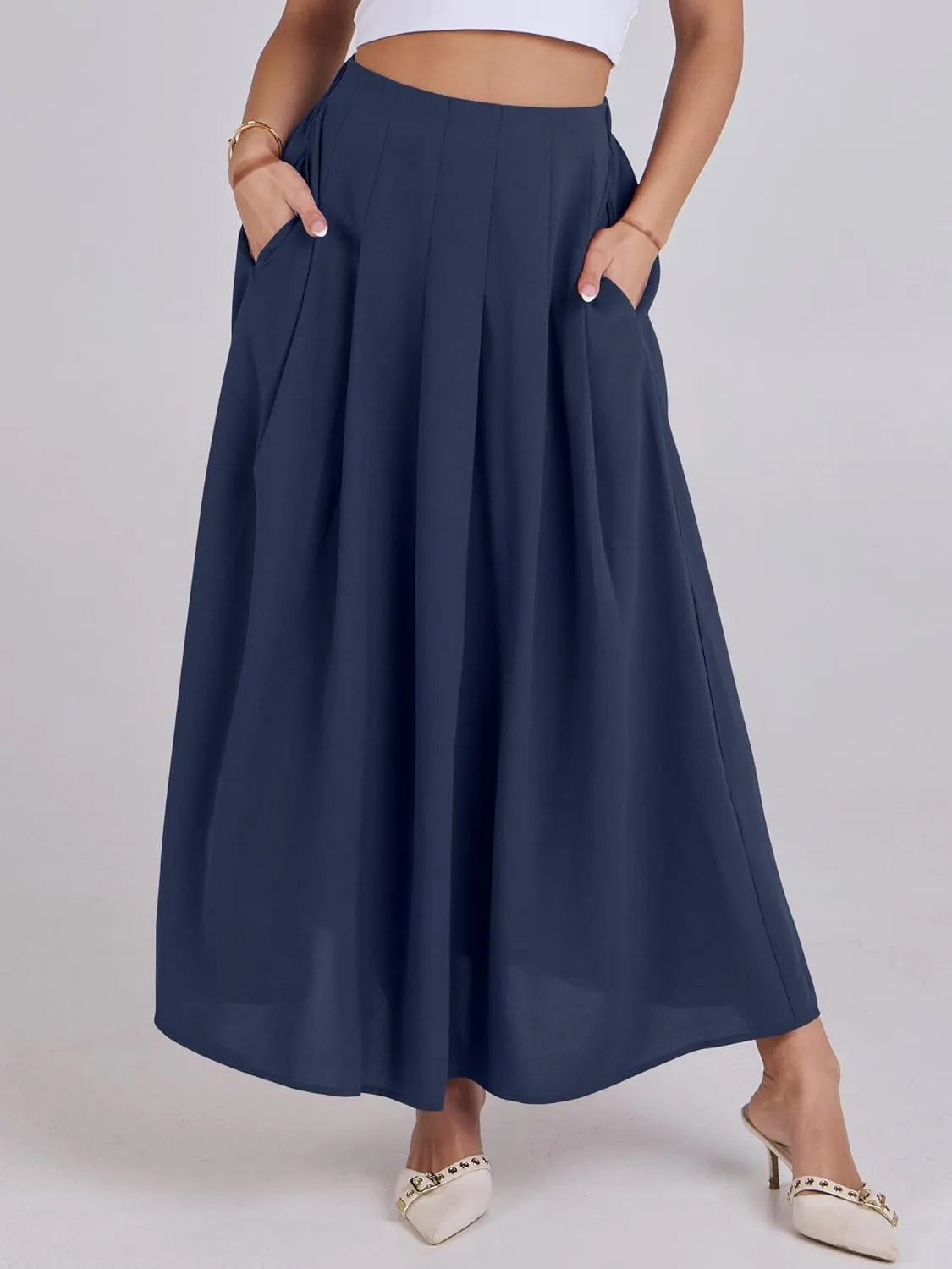 ANRABESS Women A-Line Pleated High Waist Maxi Skirt Full Ankle Length Flowy Swing Elegant Dressy Casual Work Long Skirts