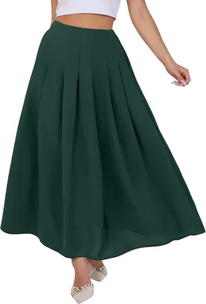 ANRABESS Women A-Line Pleated High Waist Maxi Skirt Full Ankle Length Flowy Swing Elegant Dressy Casual Work Long Skirts