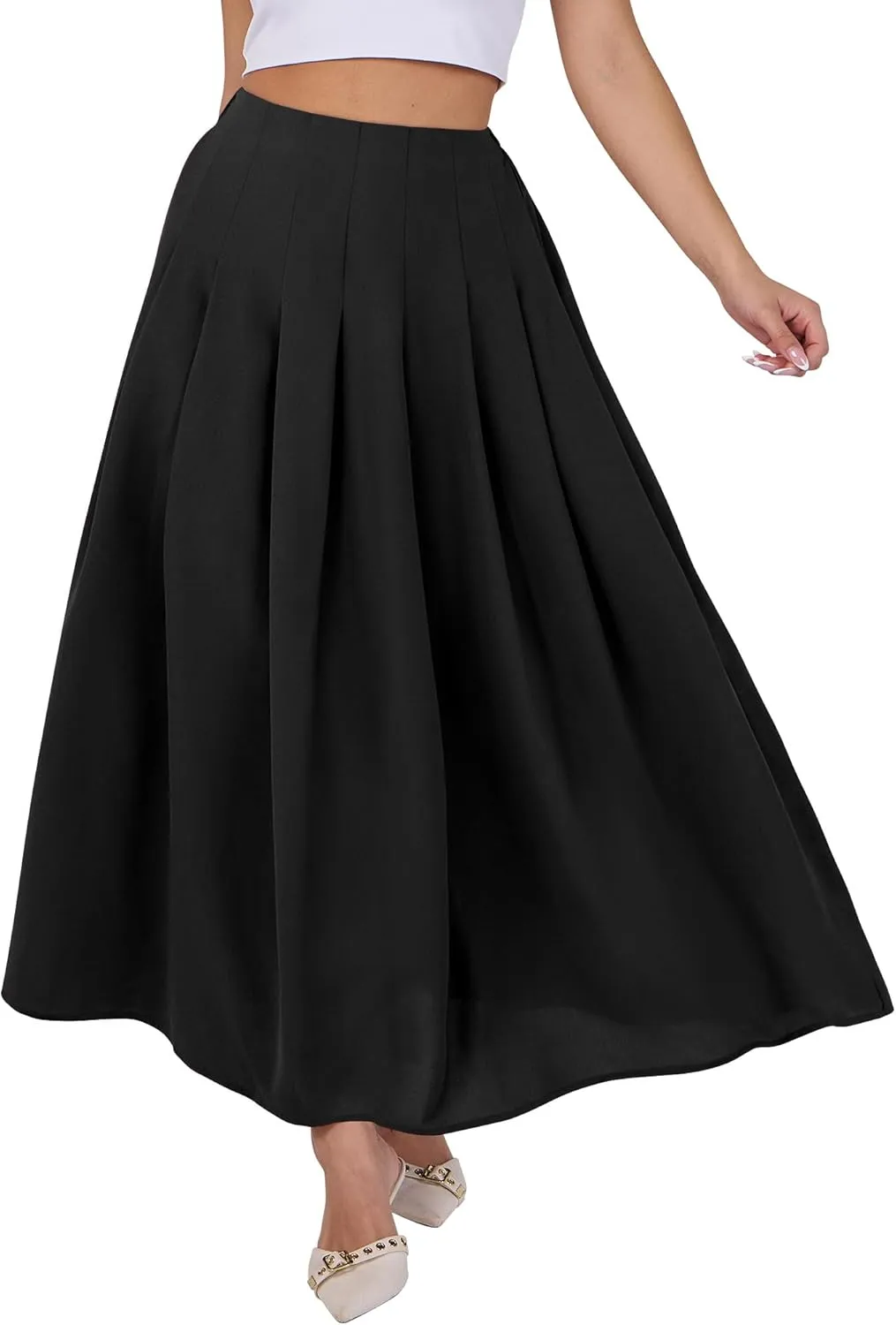ANRABESS Women A-Line Pleated High Waist Maxi Skirt Full Ankle Length Flowy Swing Elegant Dressy Casual Work Long Skirts