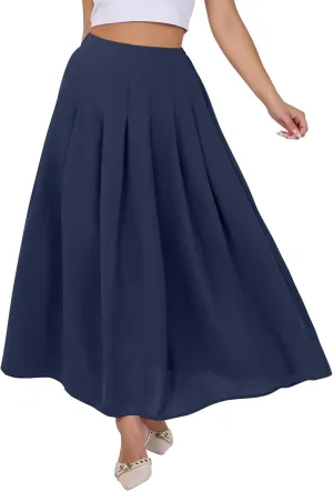 ANRABESS Women A-Line Pleated High Waist Maxi Skirt Full Ankle Length Flowy Swing Elegant Dressy Casual Work Long Skirts