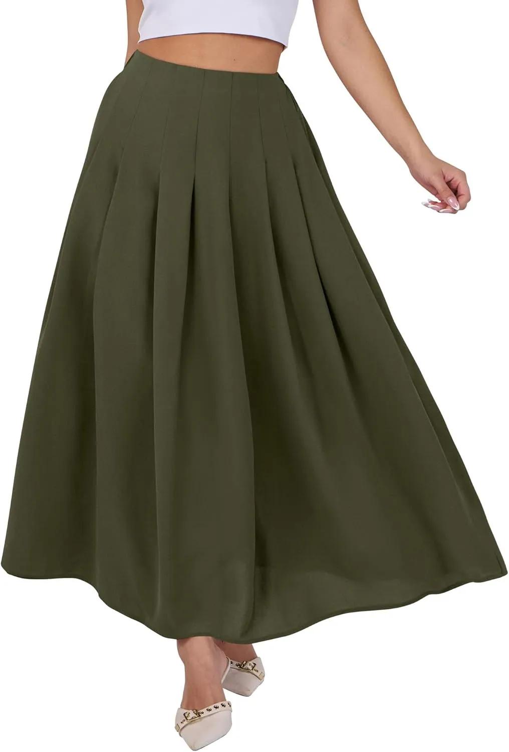 ANRABESS Women A-Line Pleated High Waist Maxi Skirt Full Ankle Length Flowy Swing Elegant Dressy Casual Work Long Skirts