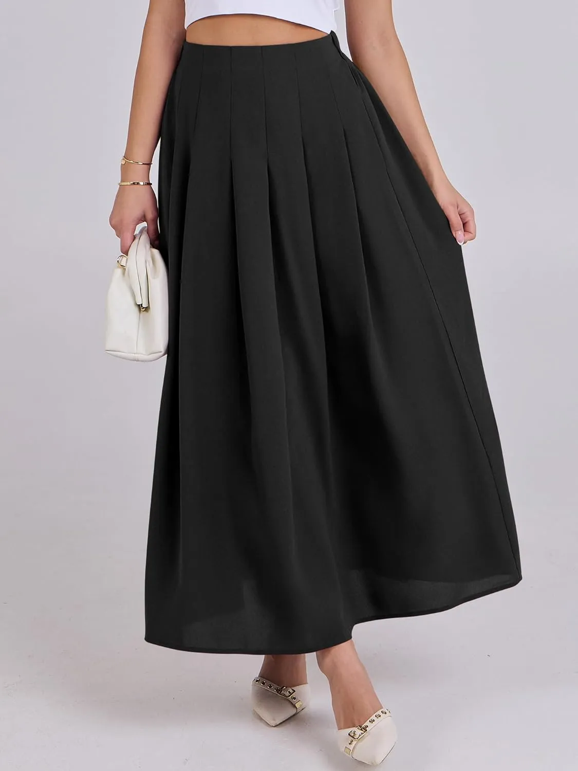 ANRABESS Women A-Line Pleated High Waist Maxi Skirt Full Ankle Length Flowy Swing Elegant Dressy Casual Work Long Skirts