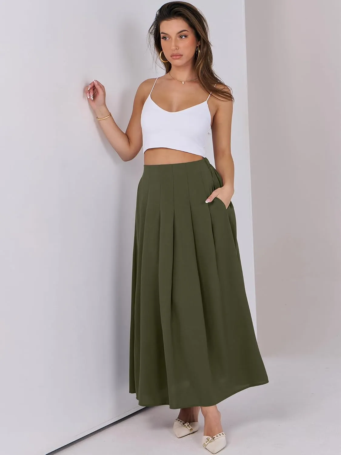 ANRABESS Women A-Line Pleated High Waist Maxi Skirt Full Ankle Length Flowy Swing Elegant Dressy Casual Work Long Skirts