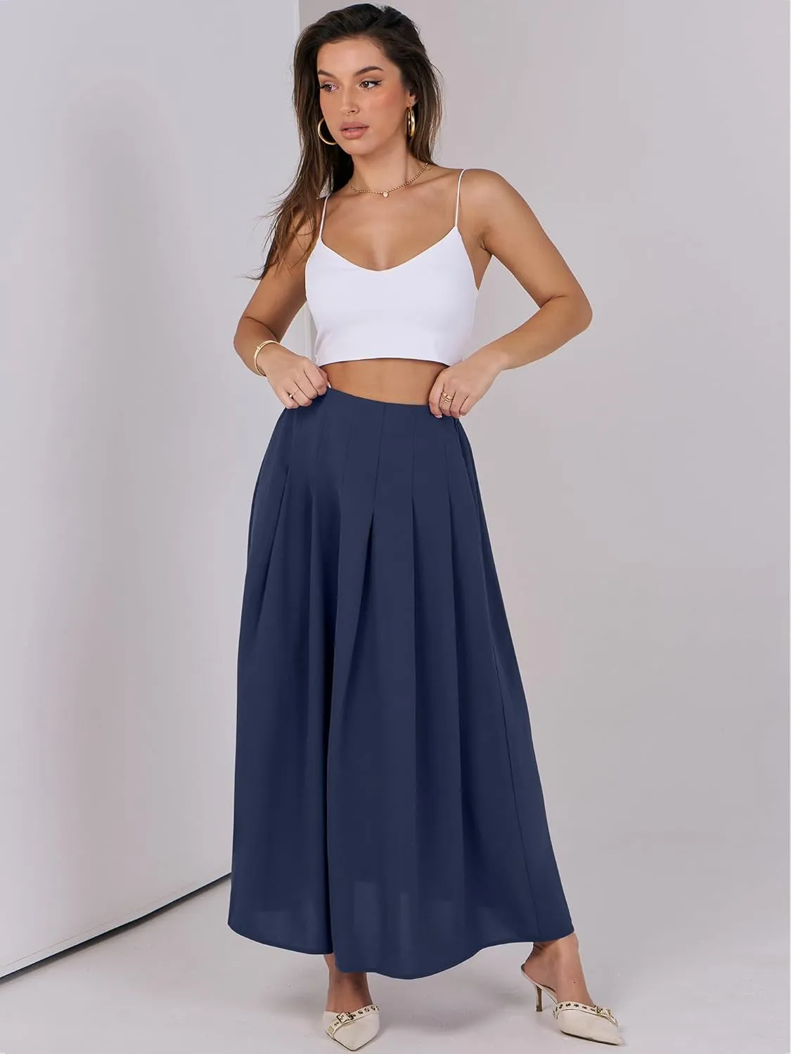 ANRABESS Women A-Line Pleated High Waist Maxi Skirt Full Ankle Length Flowy Swing Elegant Dressy Casual Work Long Skirts