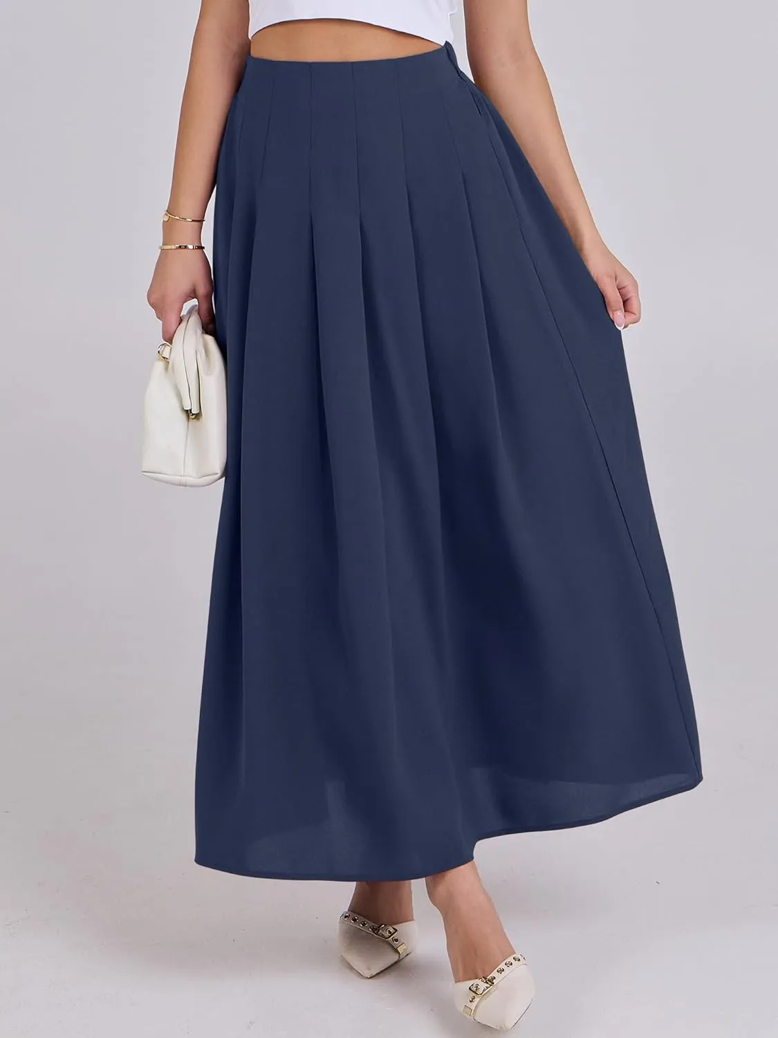 ANRABESS Women A-Line Pleated High Waist Maxi Skirt Full Ankle Length Flowy Swing Elegant Dressy Casual Work Long Skirts