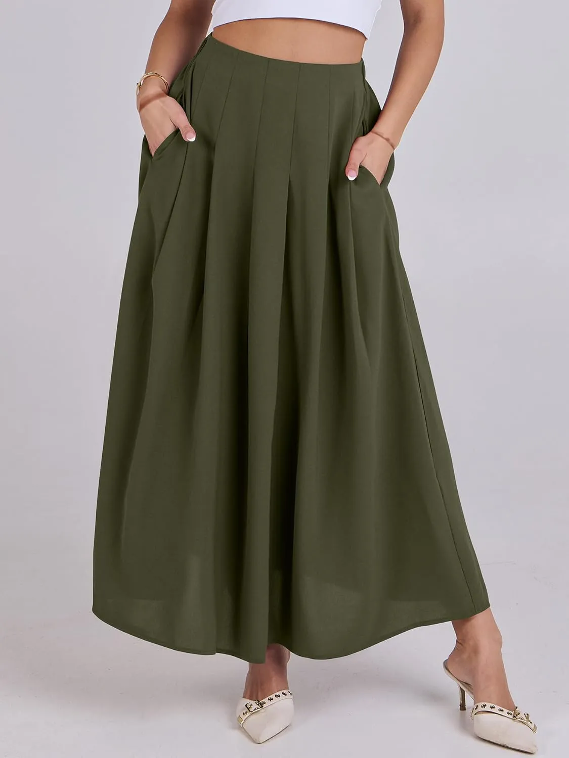 ANRABESS Women A-Line Pleated High Waist Maxi Skirt Full Ankle Length Flowy Swing Elegant Dressy Casual Work Long Skirts