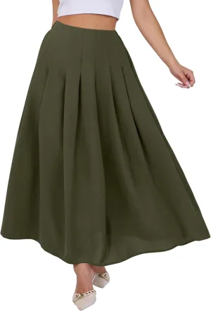 ANRABESS Women A-Line Pleated High Waist Maxi Skirt Full Ankle Length Flowy Swing Elegant Dressy Casual Work Long Skirts