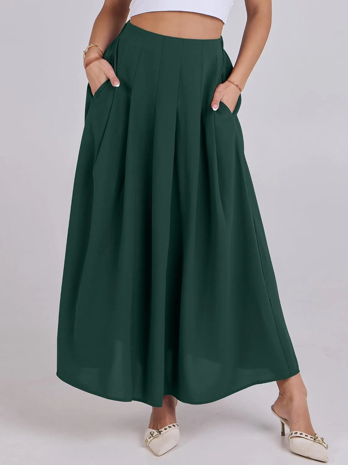 ANRABESS Women A-Line Pleated High Waist Maxi Skirt Full Ankle Length Flowy Swing Elegant Dressy Casual Work Long Skirts