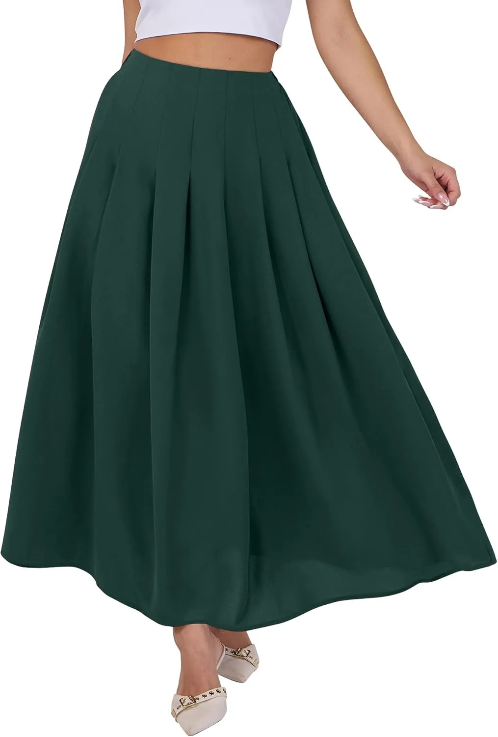 ANRABESS Women A-Line Pleated High Waist Maxi Skirt Full Ankle Length Flowy Swing Elegant Dressy Casual Work Long Skirts