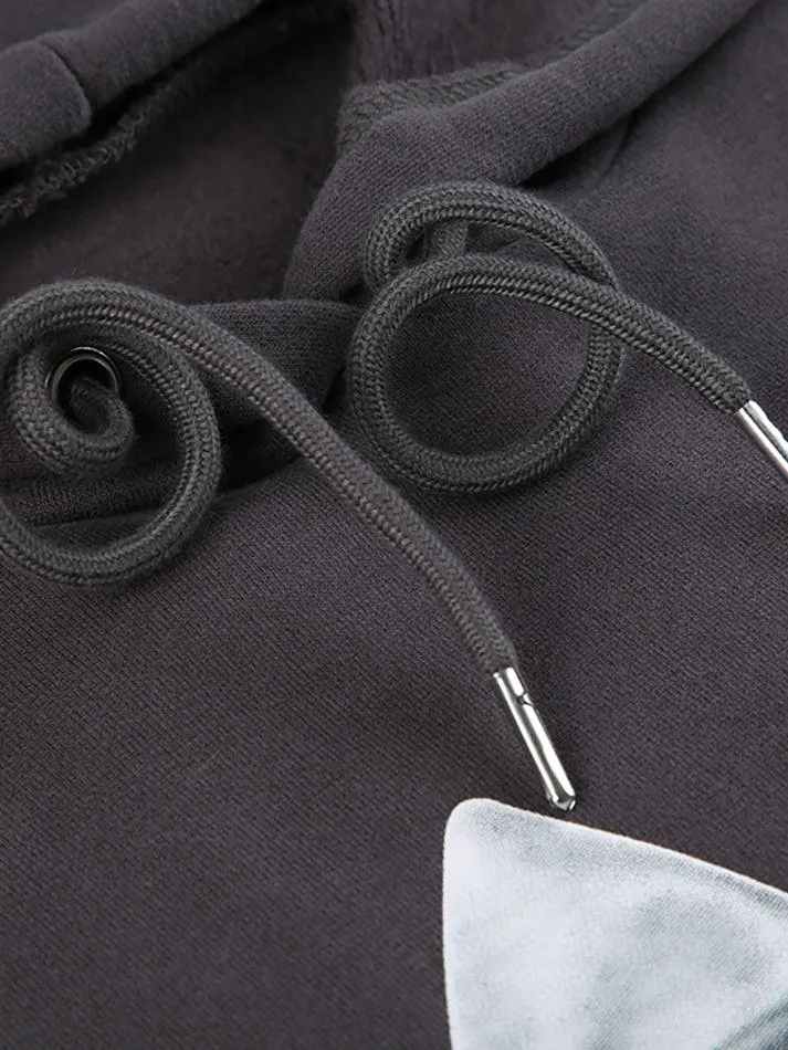 Back To School Sonicelife Street Bow Print Drawstring Oversized Hoodie