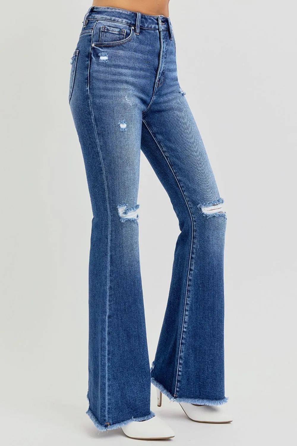 Bailee High Rise Raw Hem Distressed Flare Jeans