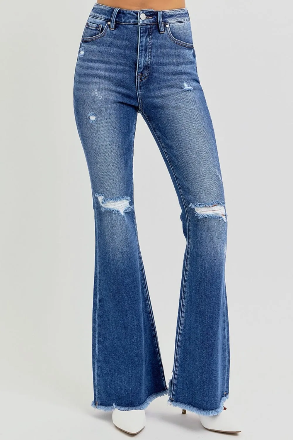 Bailee High Rise Raw Hem Distressed Flare Jeans