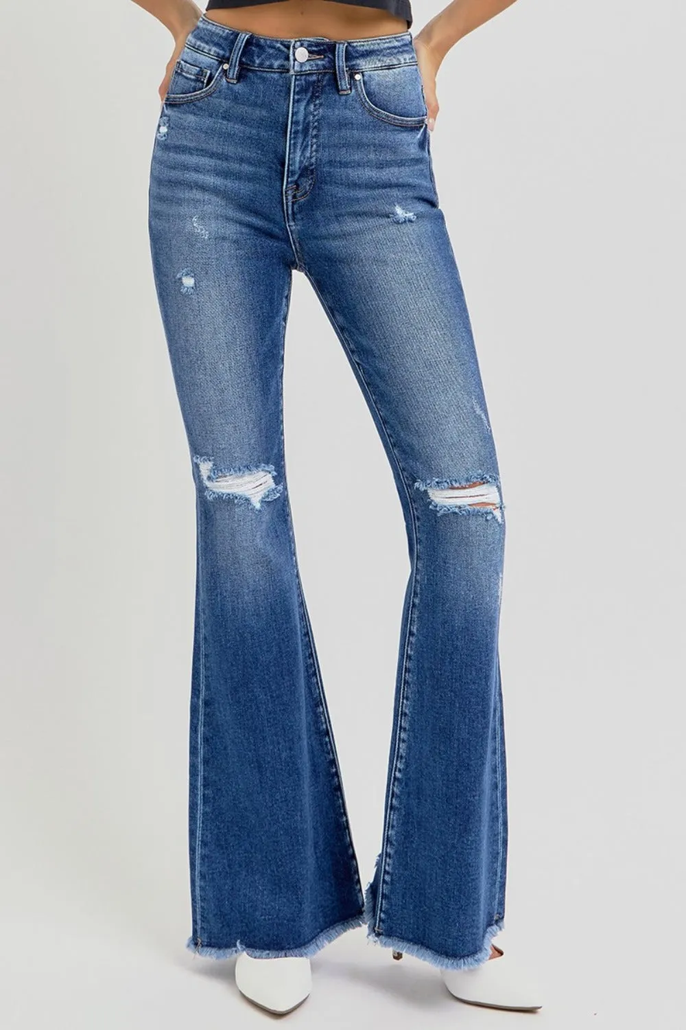 Bailee High Rise Raw Hem Distressed Flare Jeans