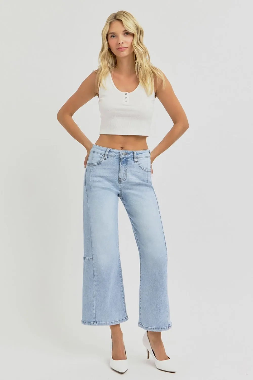 Betsy High Rise Seamed Detail Wide Leg Crop Jeans