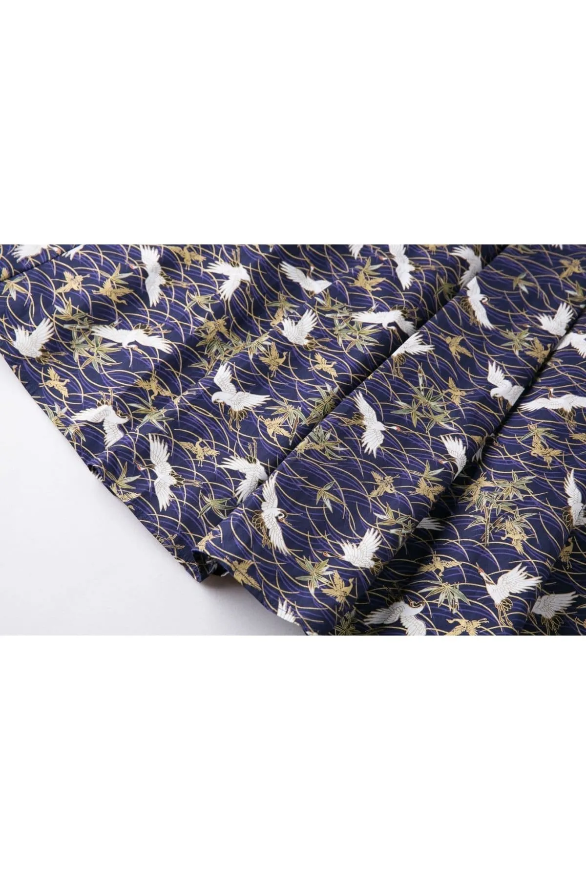 Blue with White Japanese Cranes A Line Skirt