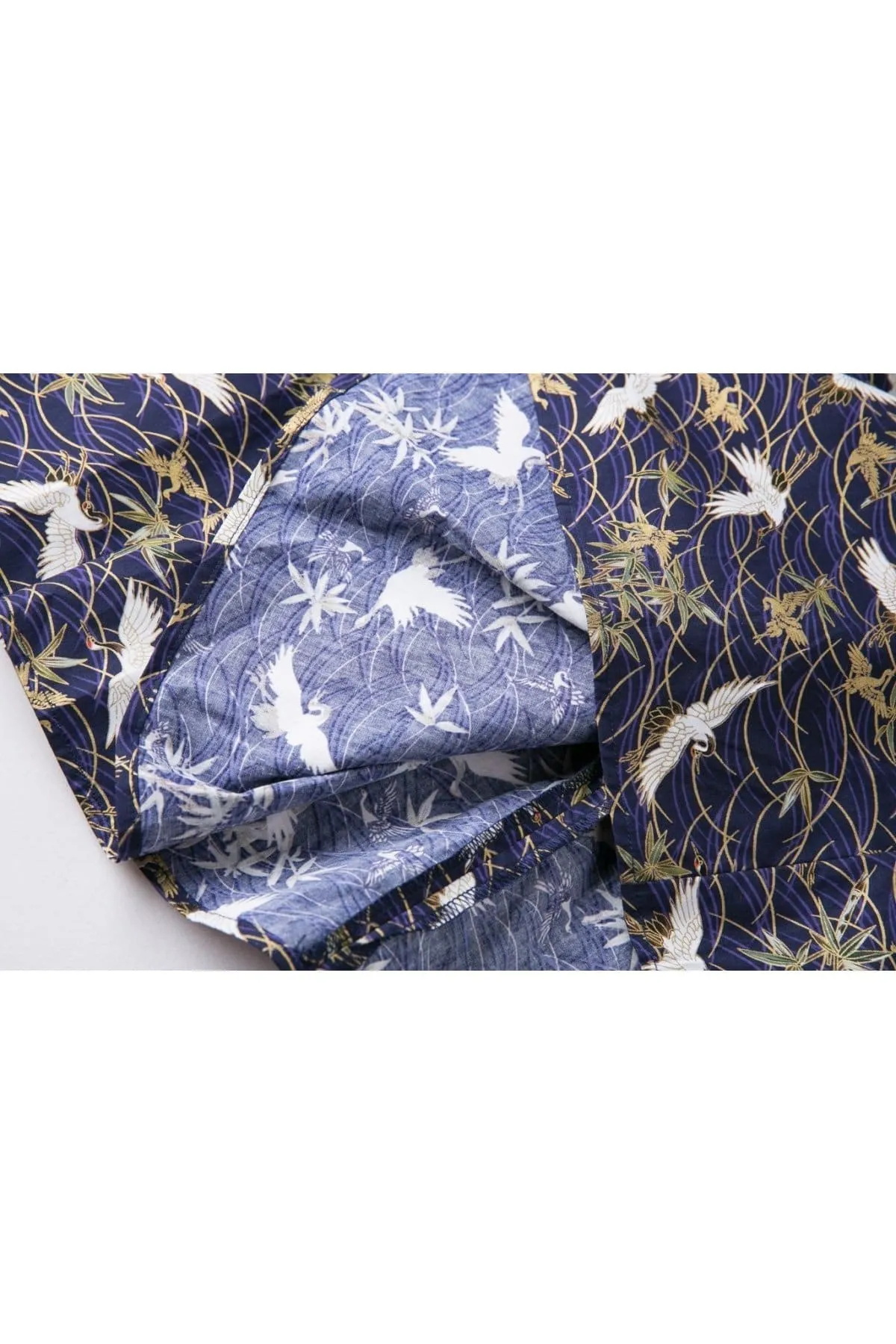 Blue with White Japanese Cranes A Line Skirt
