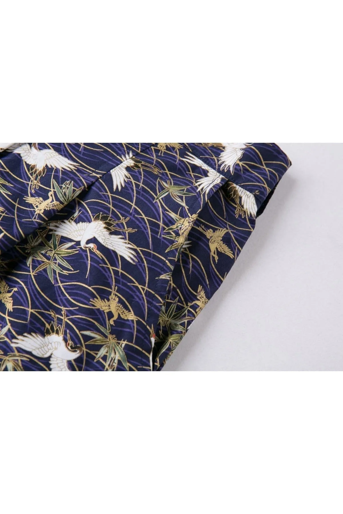Blue with White Japanese Cranes A Line Skirt