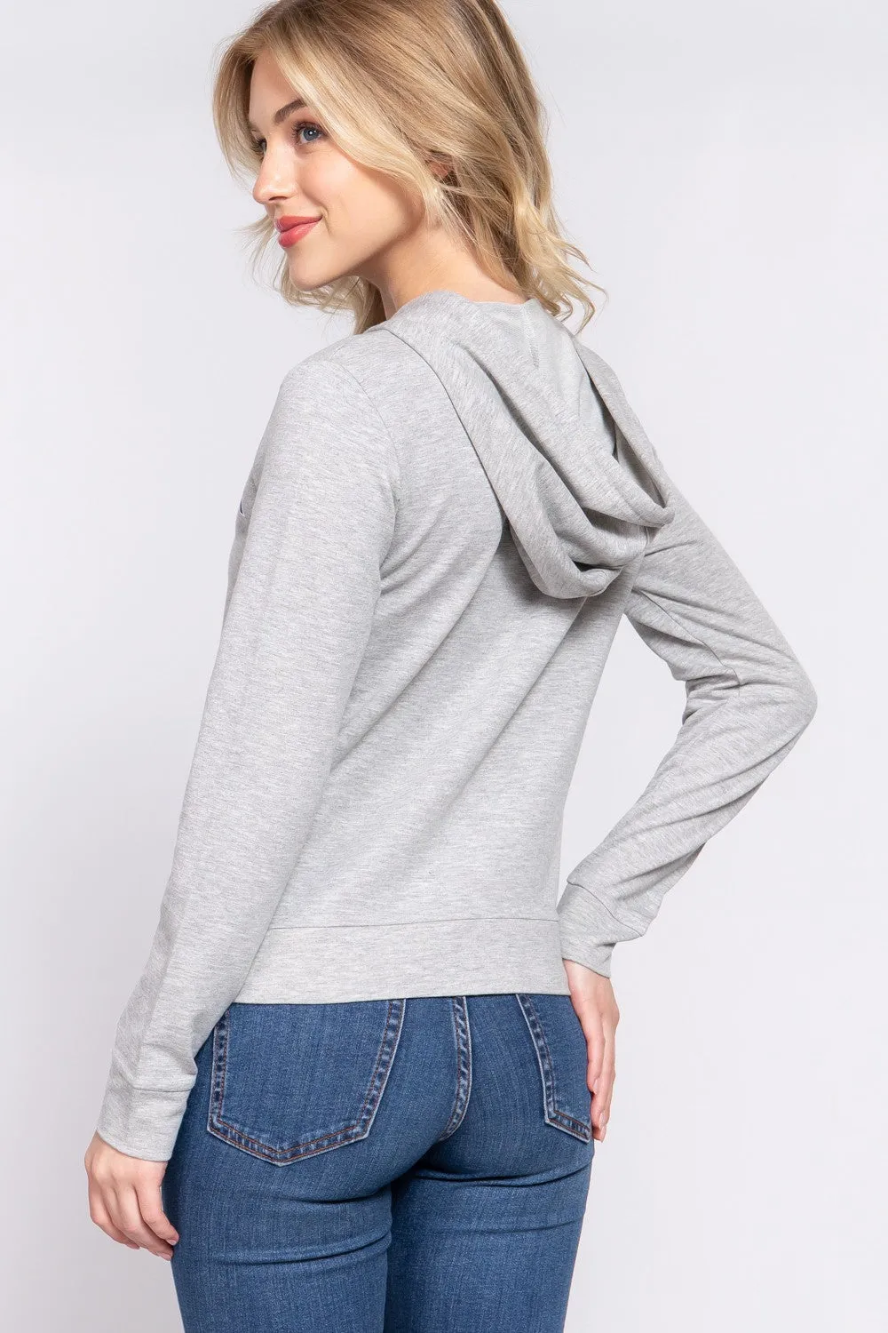 Blue Zone Planet |  ACTIVE BASIC CALIFORNIA Zip Up Drawstring Long Sleeve Hoodie