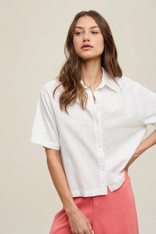 Boxy Linen Button-Up Blouse