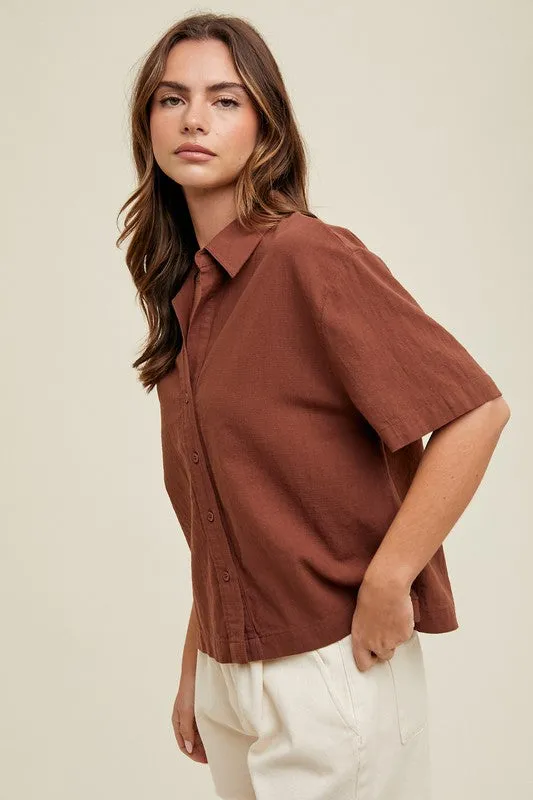 Boxy Linen Button-Up Blouse