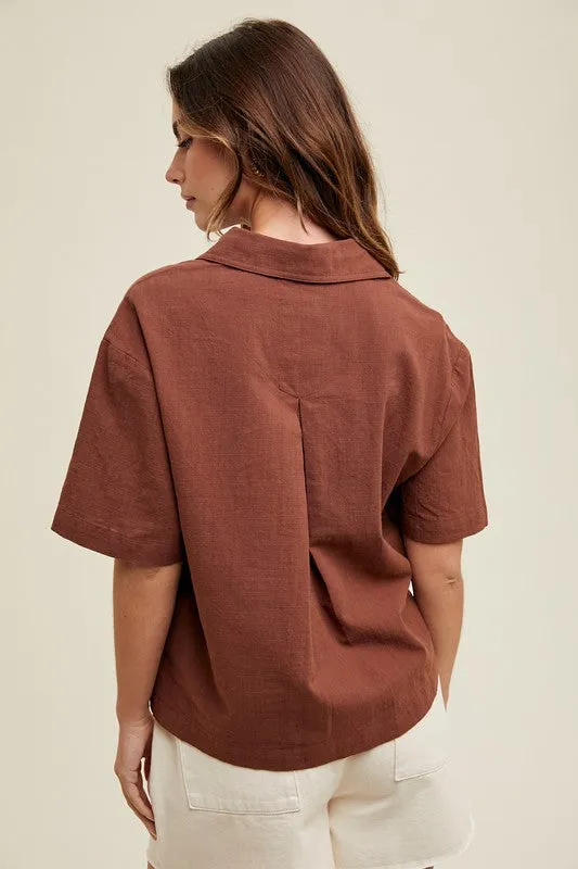 Boxy Linen Button-Up Blouse