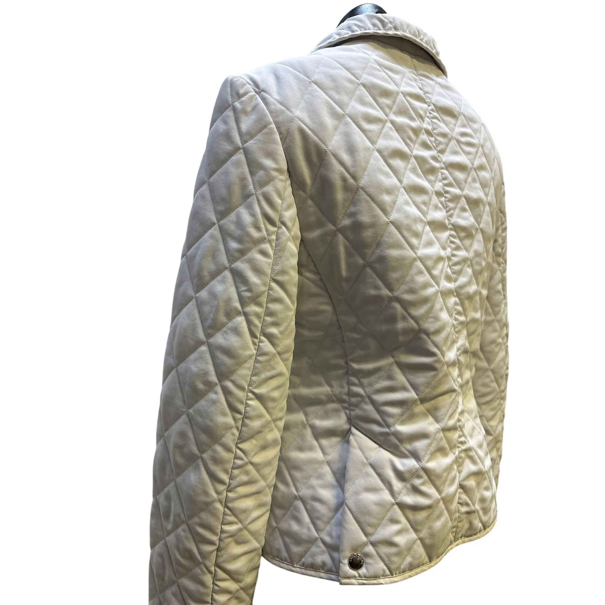 Burberry Quilted Jacket w/Plaid Lining & Zip Closure Ivory S