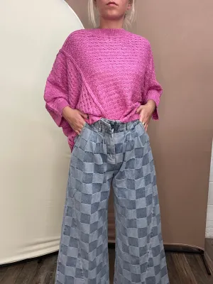 Check It Out Checkered Jean Flare Pants