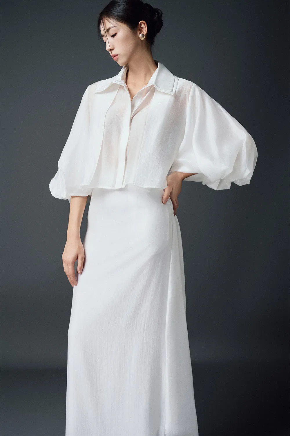 Clove A-line Back Slit Chiffon Ankle Length Skirt