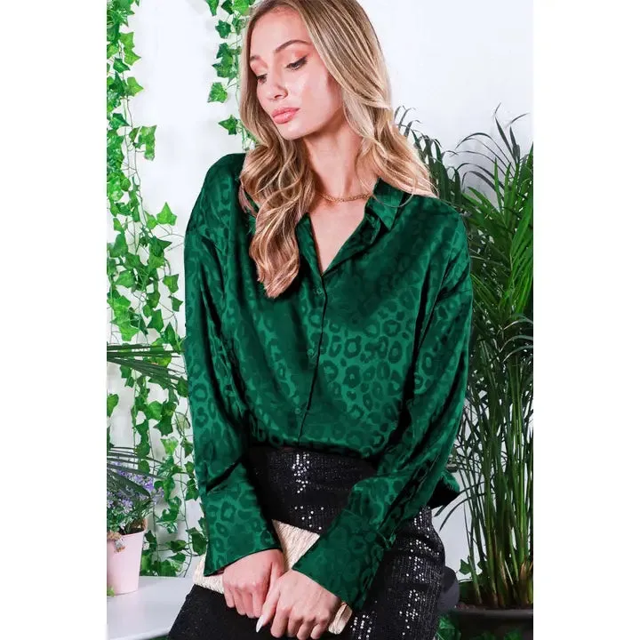 Collared Animal Leopard Button Up Blouse