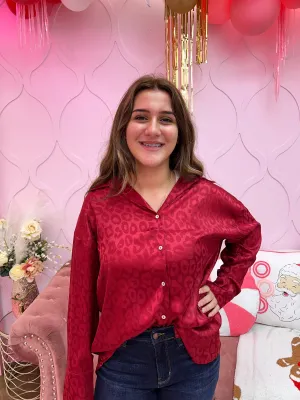 Collared Animal Leopard Button Up Blouse