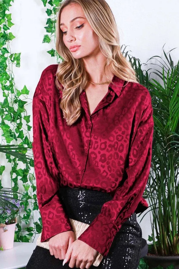 Collared Animal Leopard Button Up Blouse