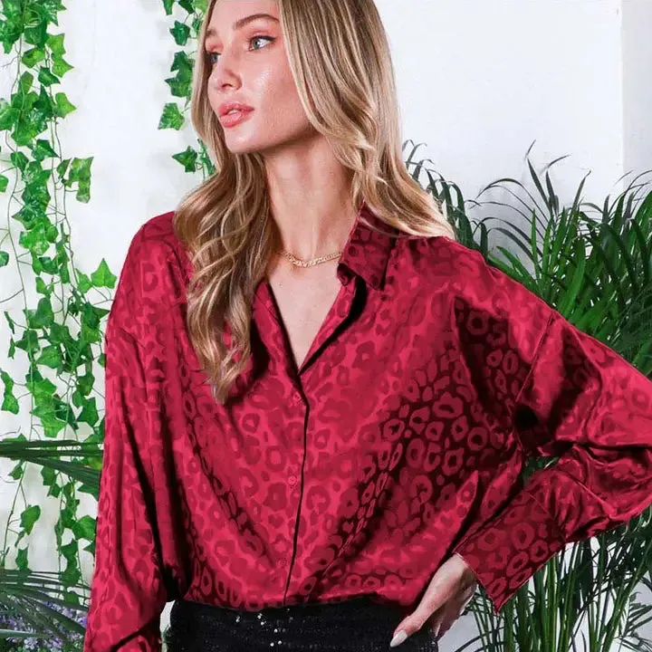 Collared Animal Leopard Button Up Blouse