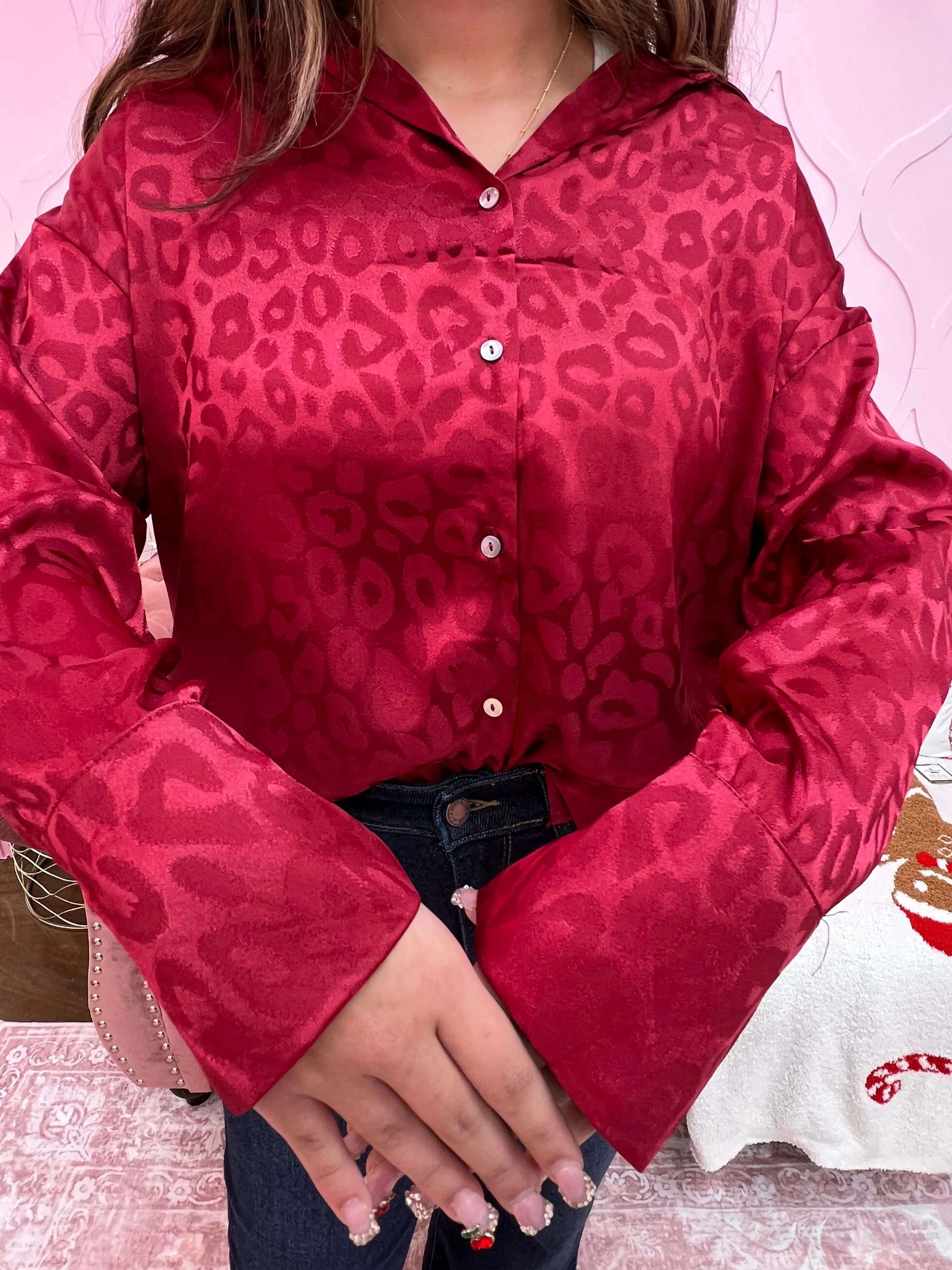 Collared Animal Leopard Button Up Blouse