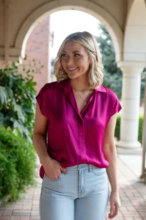 Collared Satin Sleeveless Button up