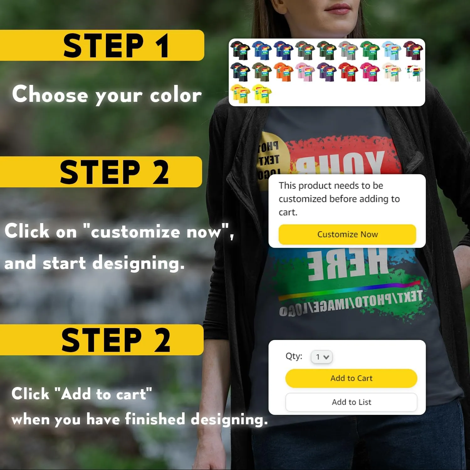 Custom T Shirts Personalized Your Own Crewneck Tee Shirt Customized Design Image/Text/Photo Cotton Shirt Men Women