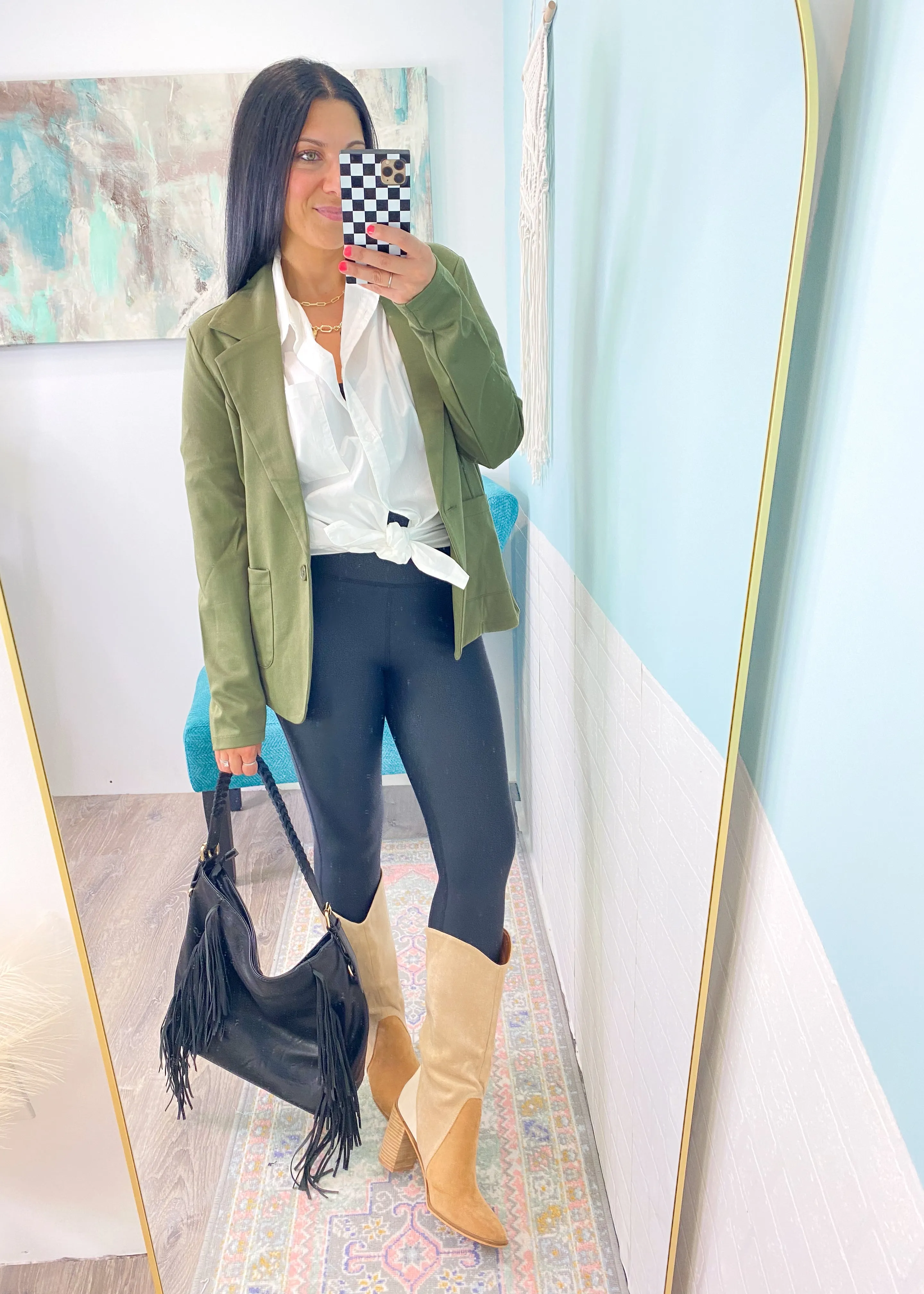 'Day Dreamer' Olive Boyfriend Fit Knit Blazer