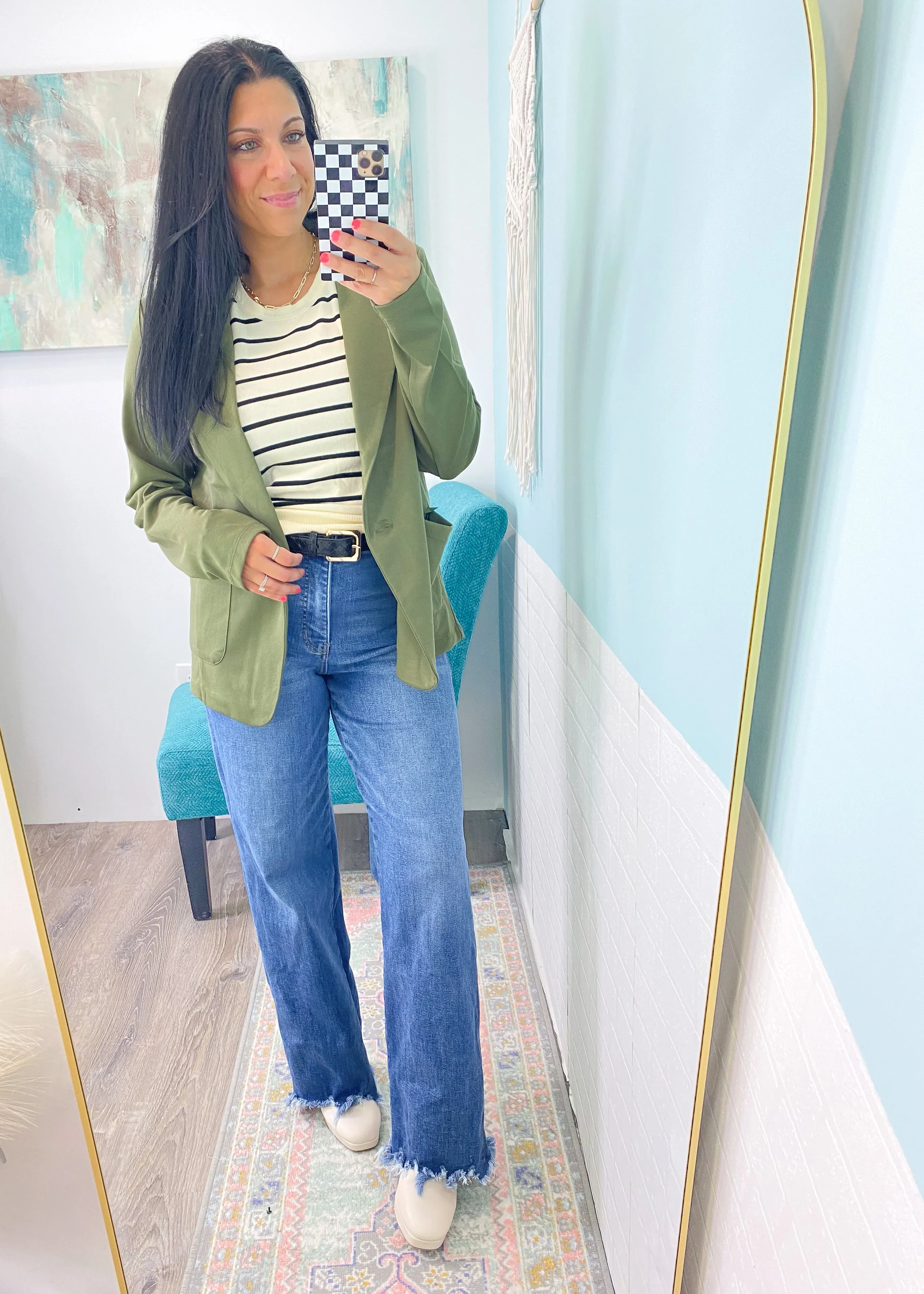 'Day Dreamer' Olive Boyfriend Fit Knit Blazer