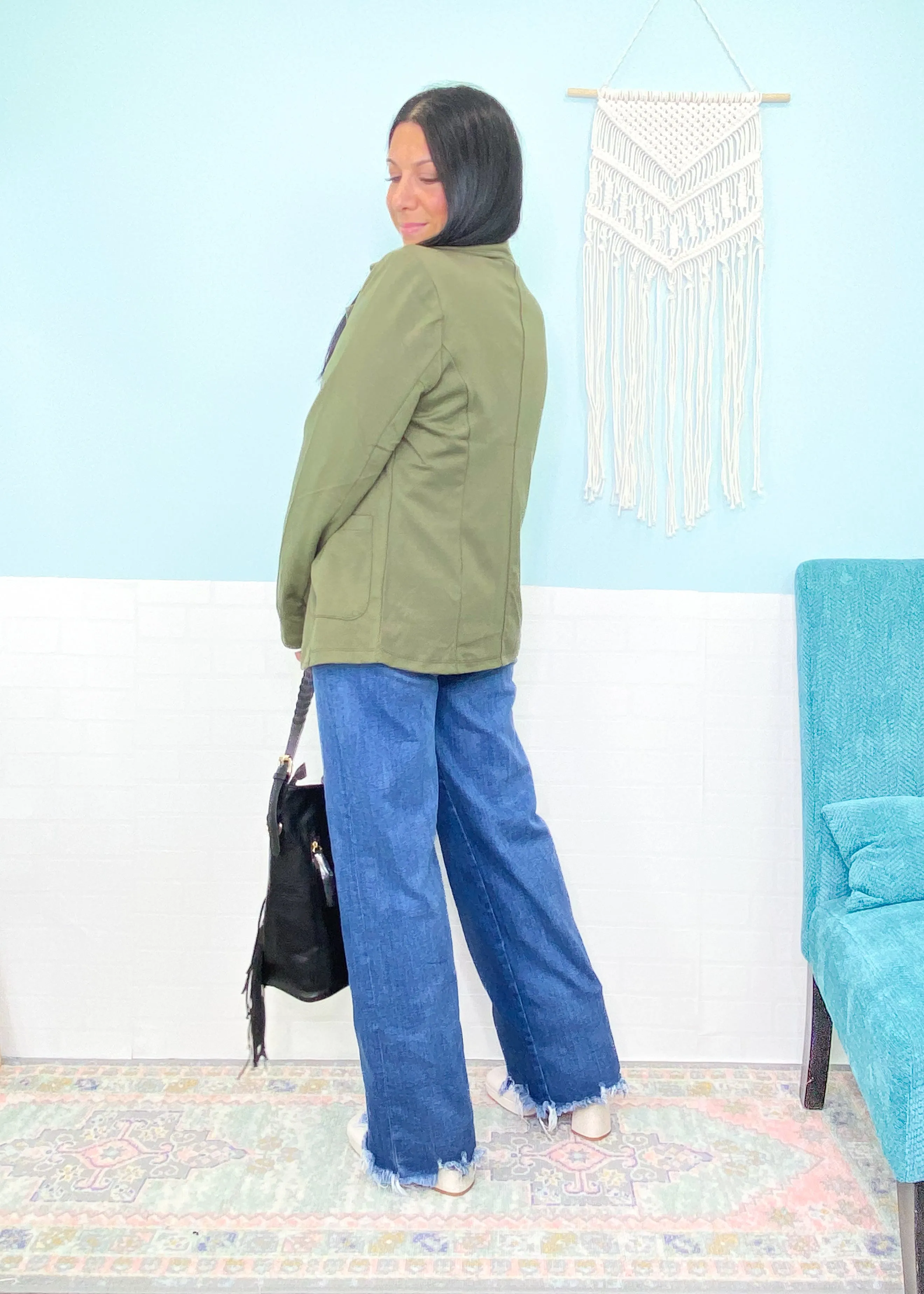 'Day Dreamer' Olive Boyfriend Fit Knit Blazer