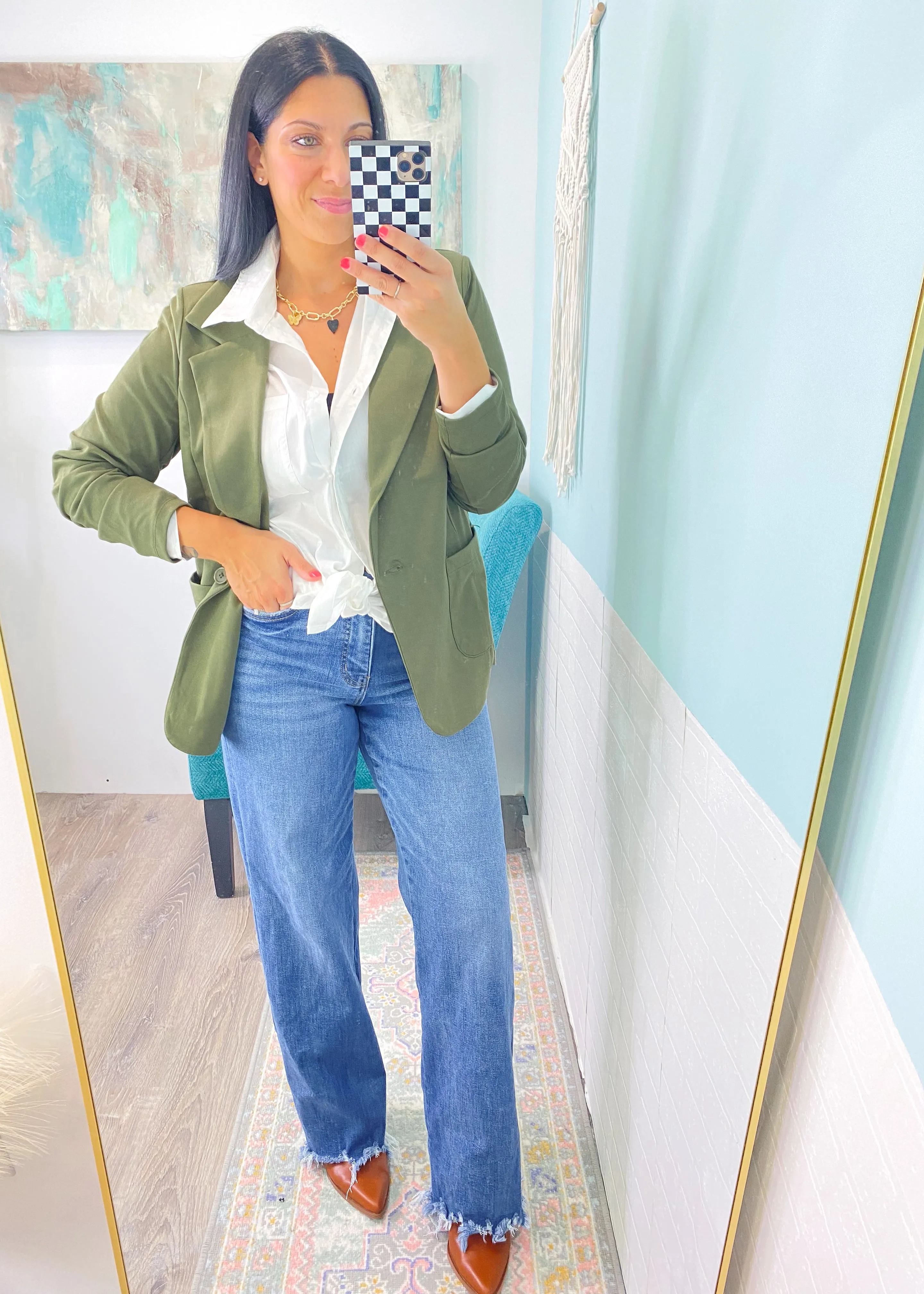 'Day Dreamer' Olive Boyfriend Fit Knit Blazer