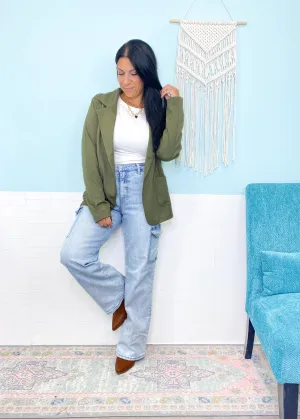 'Day Dreamer' Olive Boyfriend Fit Knit Blazer