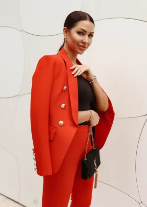 Double Breasted Blazer & Pants Suit Set - Red